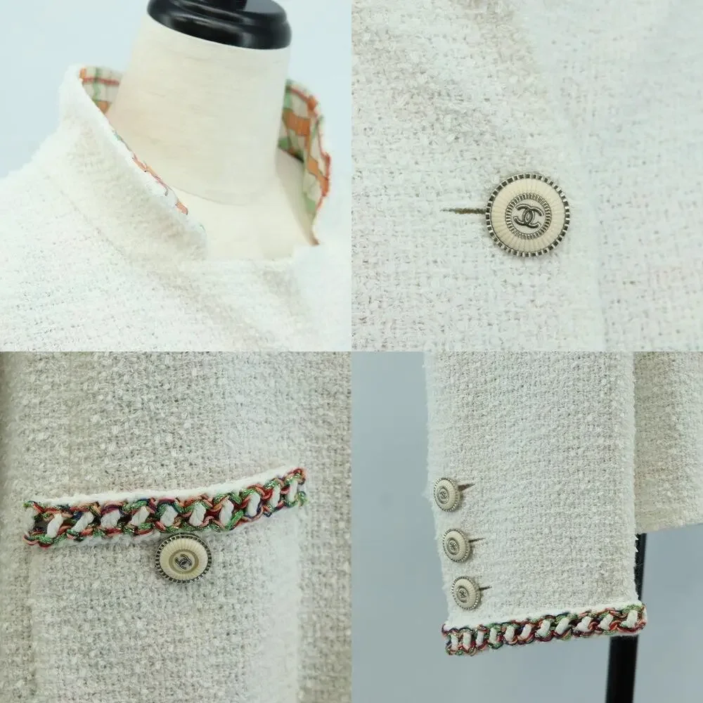 Chanel Tweed Jacket White Cotton